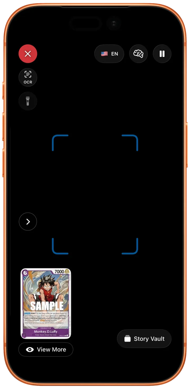 Haki scanner with an English One Piece card result and collection destination